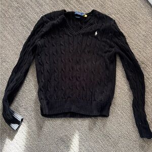 Ralph Lauren Black V-Neck Cable Sweater